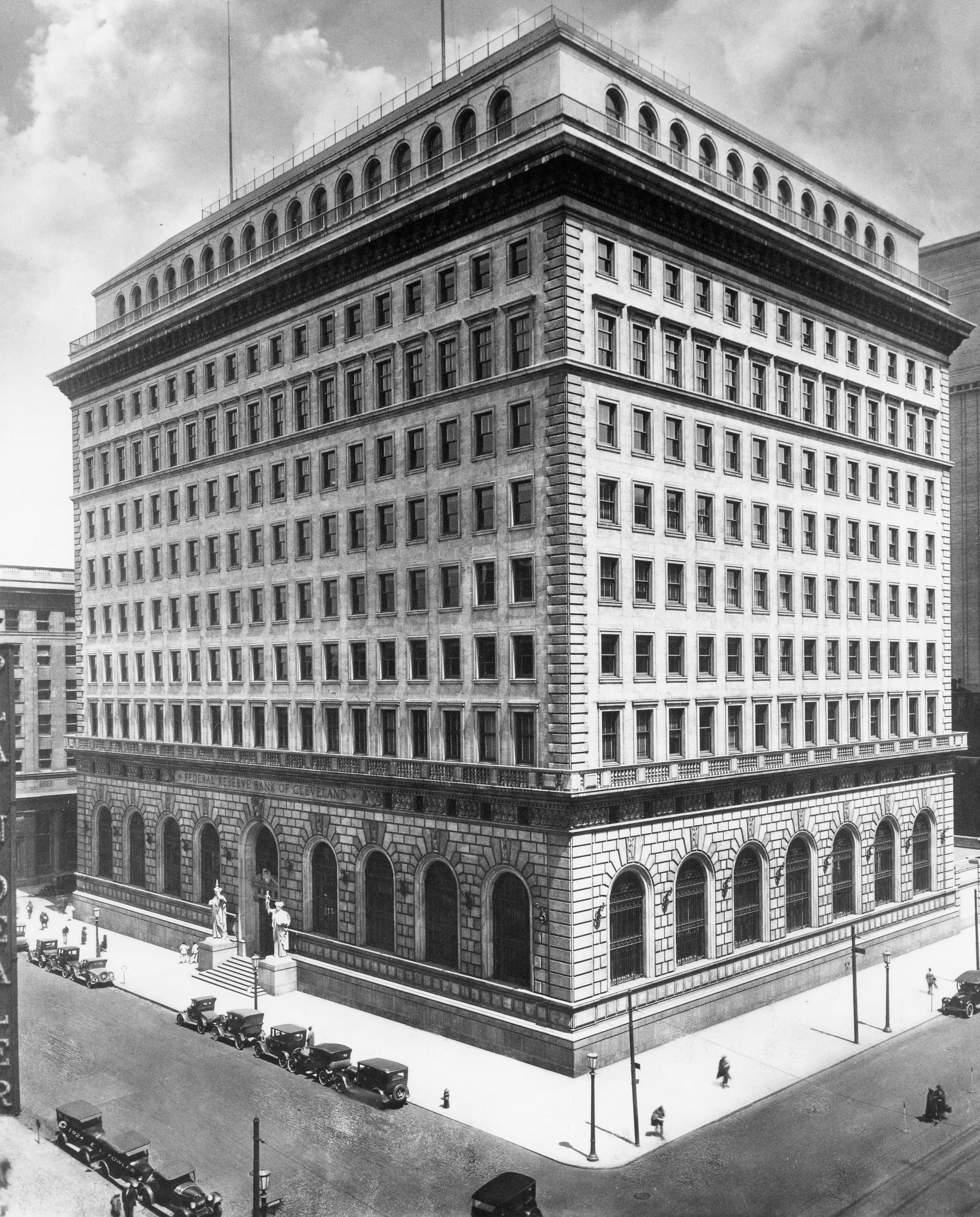 An old image of the Federal Reserve Bank of Cleveland.