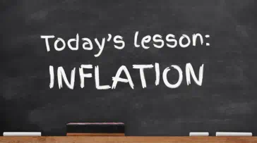 A chalkboard with the text "Today's lesson: inflation"