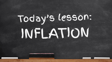 A chalkboard with the text "Today's lesson: inflation"