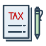 A graphic of a tax form and pen.