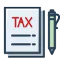 A graphic of a tax form and pen.