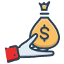 A graphic of a hand holding a bag of money.