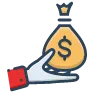 A graphic of a hand holding a bag of money.