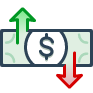 A graphic of a US dollar with up and down arrows.