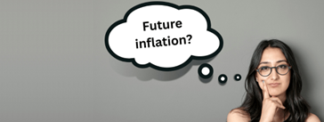 A woman with a thought bubble that says, "Future inflation?"