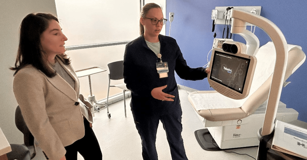 Hammack is shown the MetroHealth clinic's telemedicine machine (December 4, 2024)
