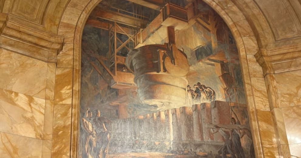 Cora Millet Holden’s mural ‘Steel Production’ in the Historic Lobby of the Cleveland Fed (February 26, 2026)