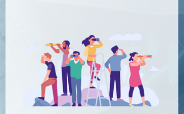 An illustration of people looking around using binoculars.