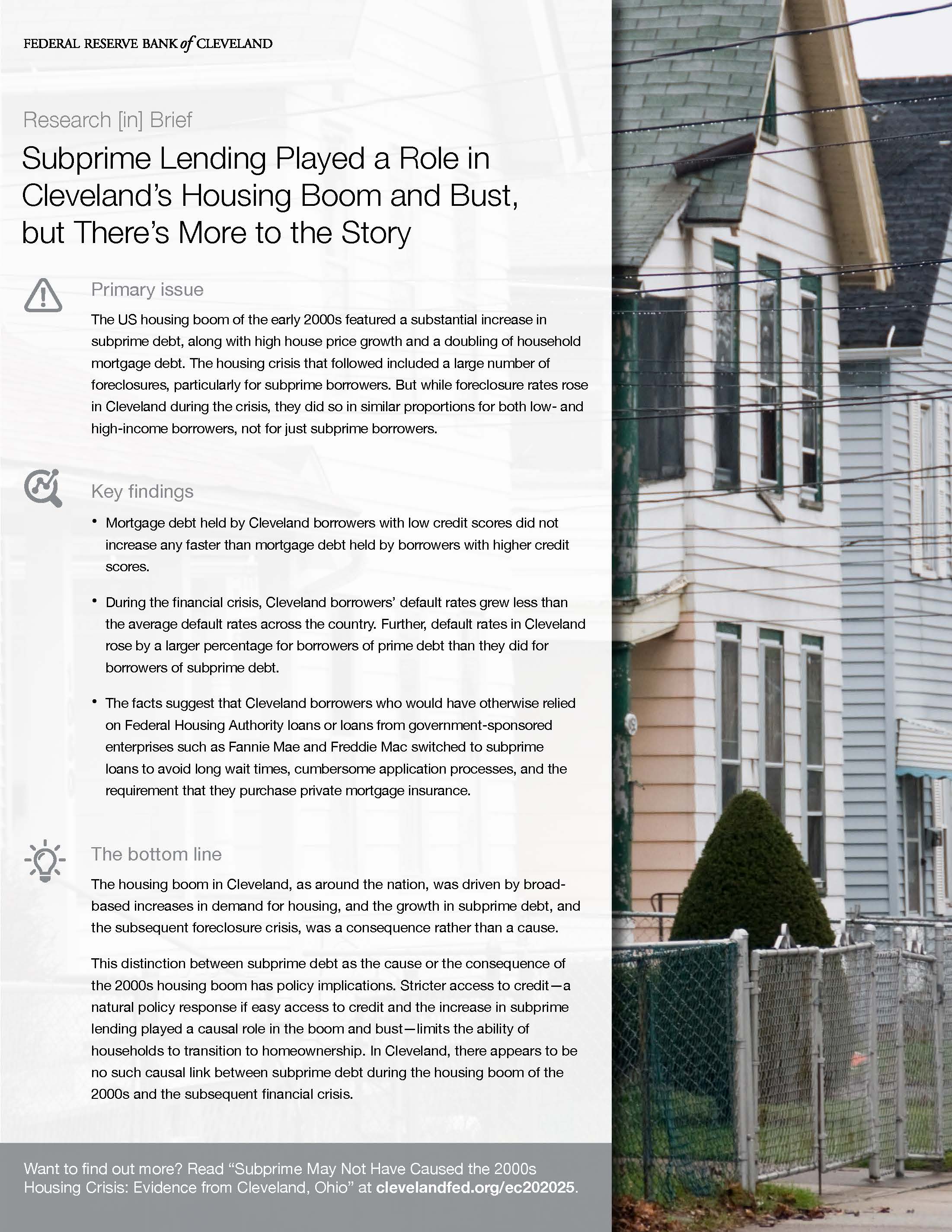 Subprime Lending Played a Role in Cleveland's Housing Boom and Bust, but There's More to the Story