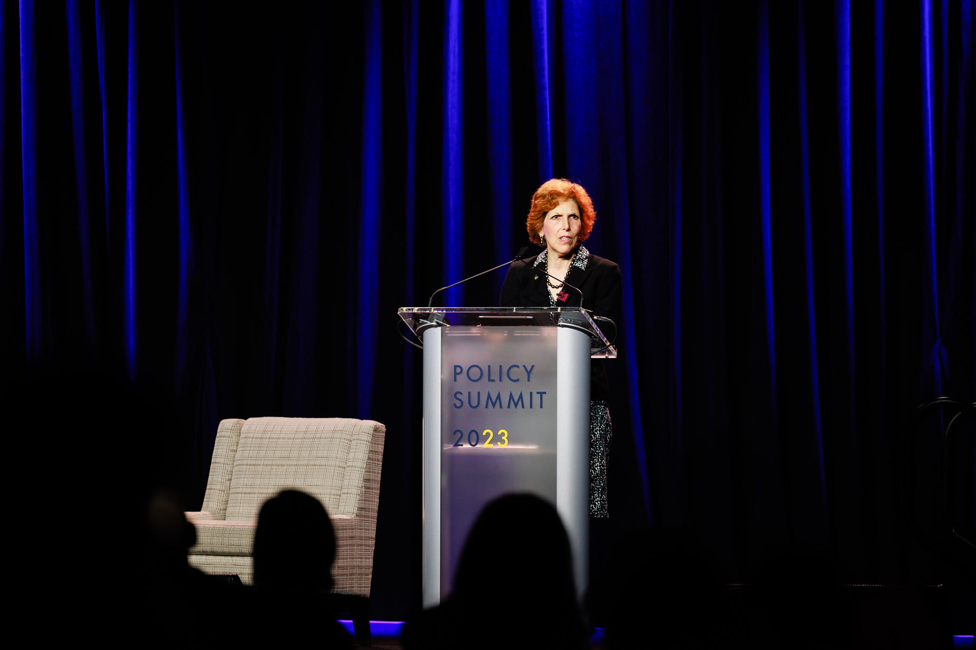 Loretta J. Mester speaking at the 2023 Policy Summit.
