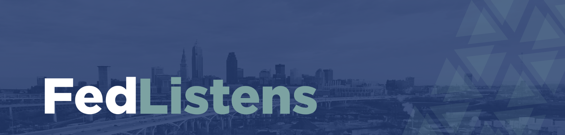 The Cleveland city skyline with the text "Fed Listens."