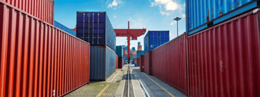 Shipping containers with a crane.