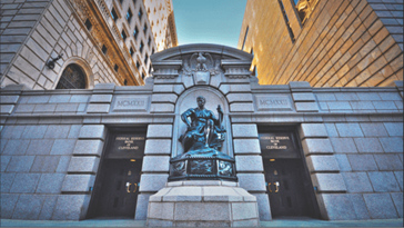 The entrance to the Federal Reserve Bank of Cleveland.