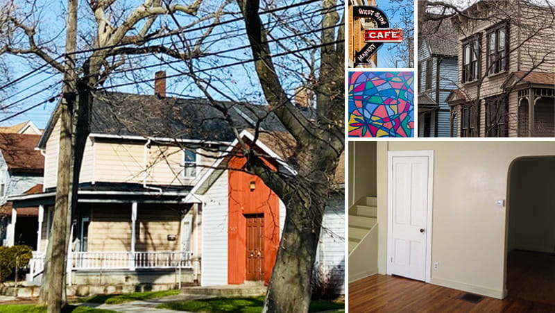 A collage of homes and towns.