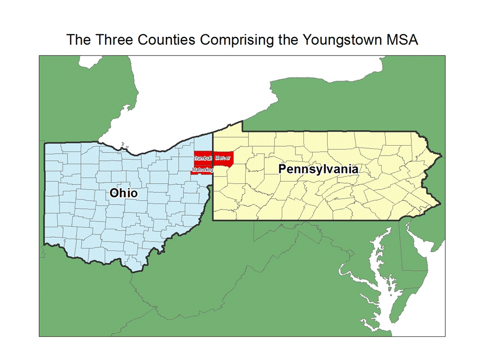 Map 1. The Three Counties Comprimising the Youngstown MSA