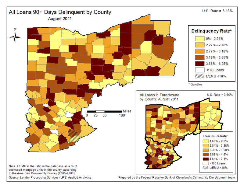 Figure 2: All Loans 90+ Days Delinquent by County August 2011