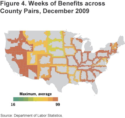 Figure 4 Weeks of benefits across county pairs, December 2009