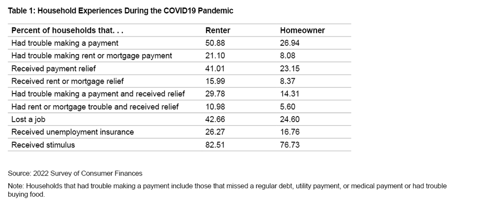 Table 1: Household Experiences During the COVID19 Pandemic