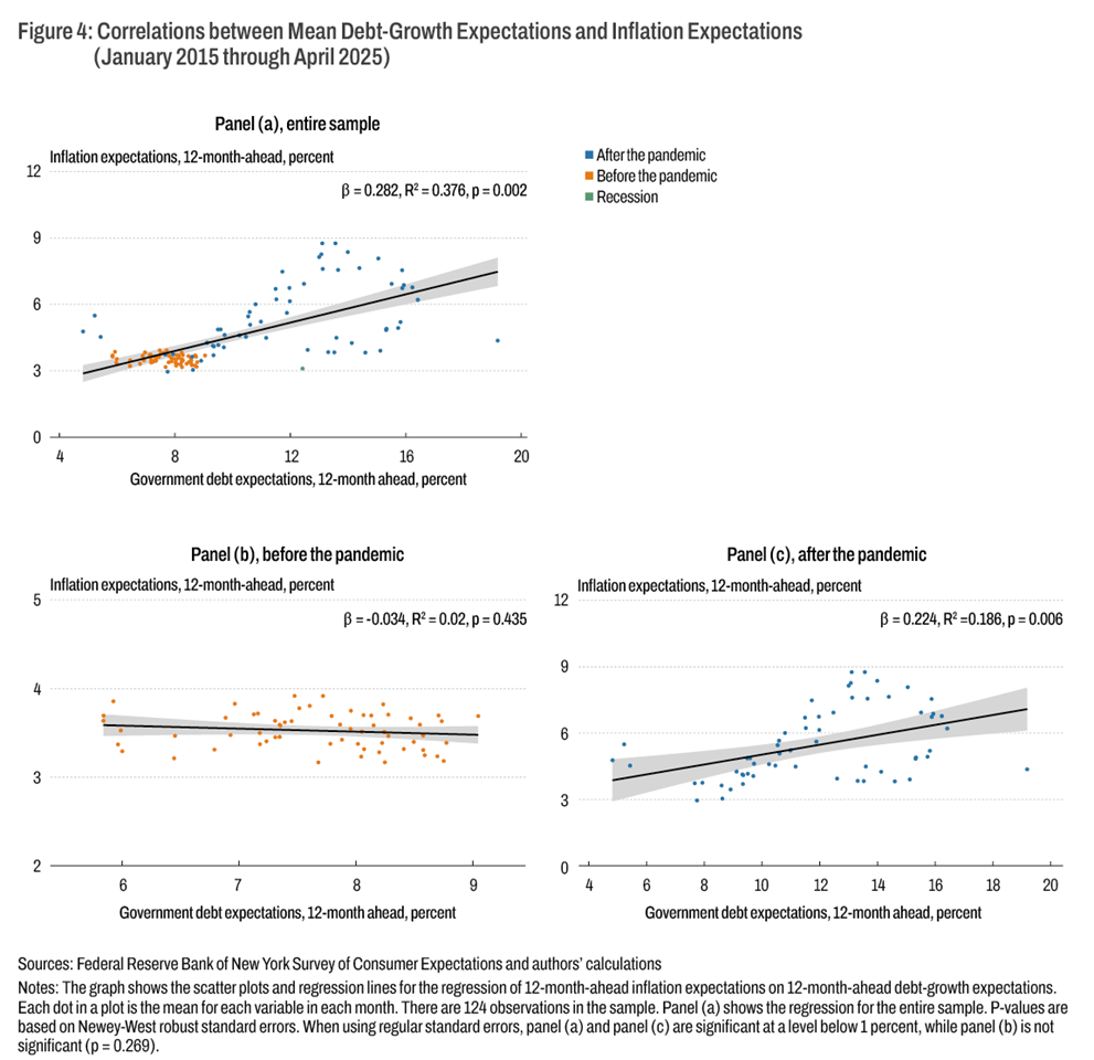 Figure 4: Correlations between Mean Debt-Growth Expectations and Inflation Expectations (January 2015 through April 2025)